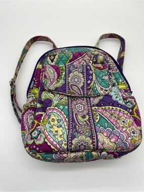 Vera Bradley Quilted Mini Backpack, Purple Paisley Print, Cotton Travel Bag